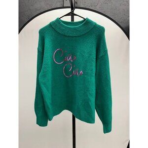 A New Day Ciao Ciao Green Pink Sequin Sweater
